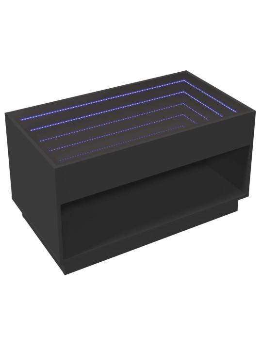 Kavos staliukas su Infinity LED lemputėmis, juodas, 90x50x50cm