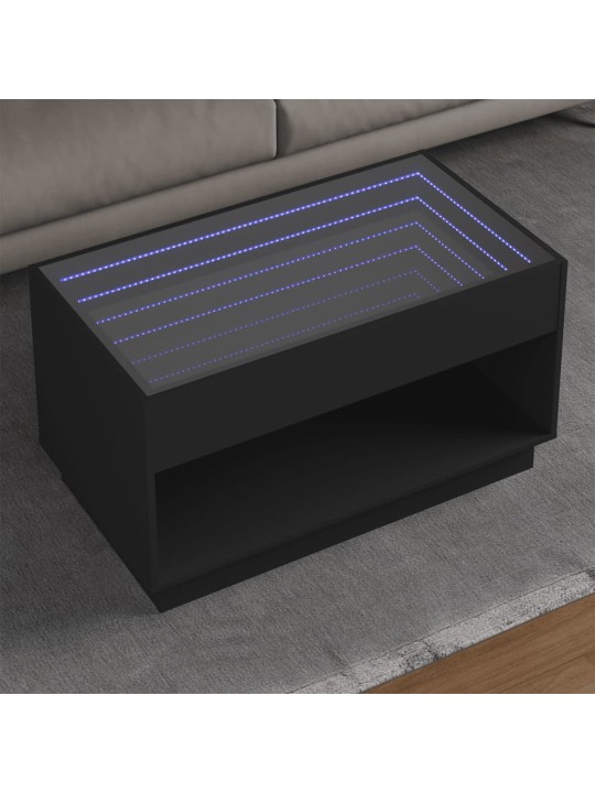 Kavos staliukas su Infinity LED lemputėmis, juodas, 90x50x50cm