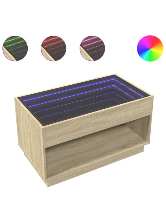 Kavos staliukas su Infinity LED lemputėmis, ąžuolo, 90x50x50cm