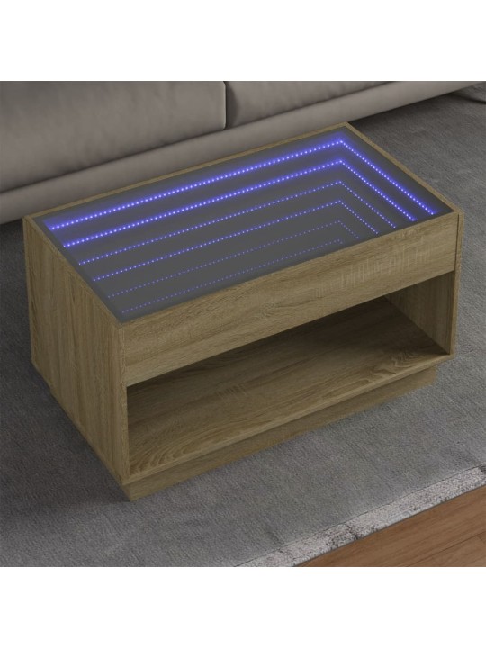 Kavos staliukas su Infinity LED lemputėmis, ąžuolo, 90x50x50cm