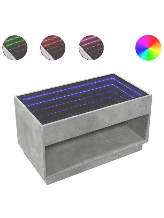 Kavos staliukas su Infinity LED lemputėmis, betono, 90x50x50cm