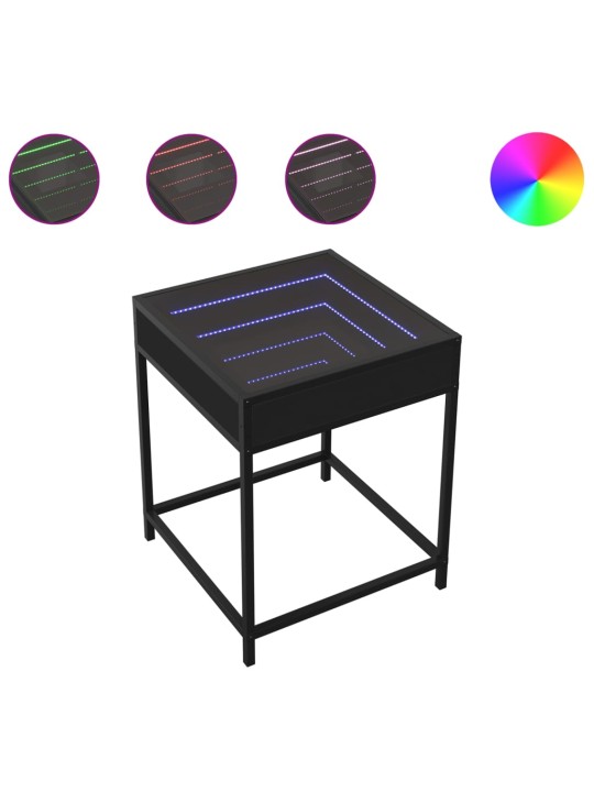 Kavos staliukas su Infinity LED lemputėmis, juodas, 40x40x51cm