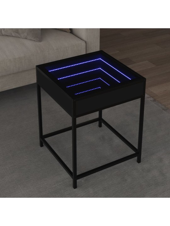 Kavos staliukas su Infinity LED lemputėmis, juodas, 40x40x51cm
