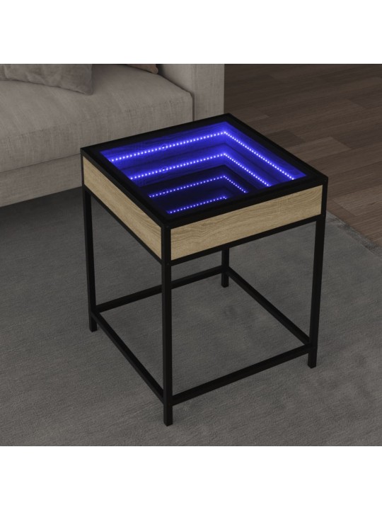 Kavos staliukas su Infinity LED lemputėmis, ąžuolo, 40x40x51cm