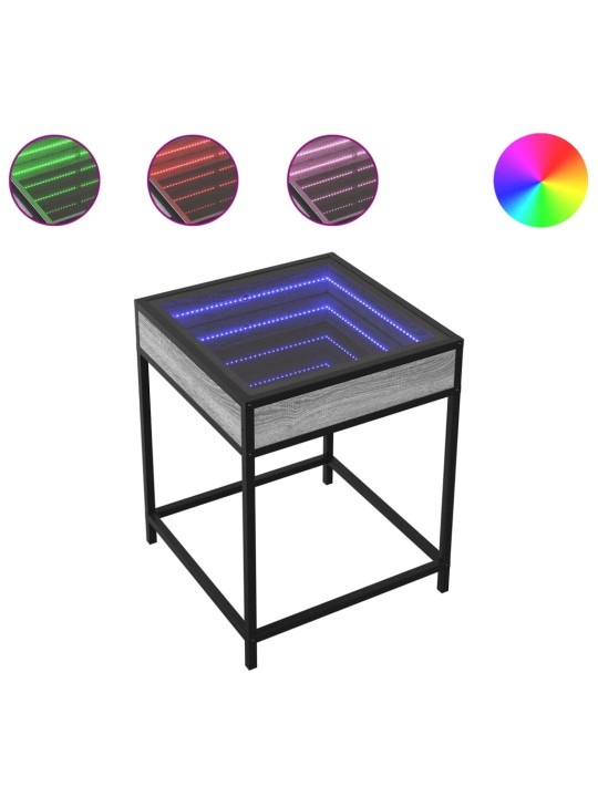 Kavos staliukas su Infinity LED lemputėmis, pilkas, 40x40x51cm