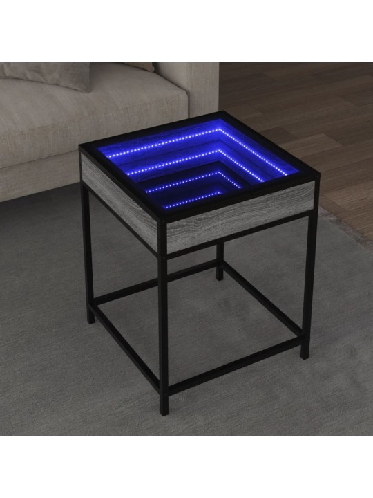 Kavos staliukas su Infinity LED lemputėmis, pilkas, 40x40x51cm