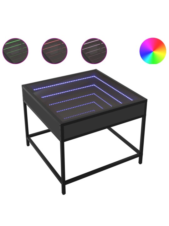 Kavos staliukas su Infinity LED lemputėmis, juodas, 50x50x41cm