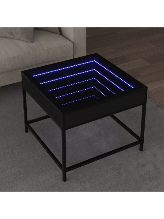 Kavos staliukas su Infinity LED lemputėmis, juodas, 50x50x41cm