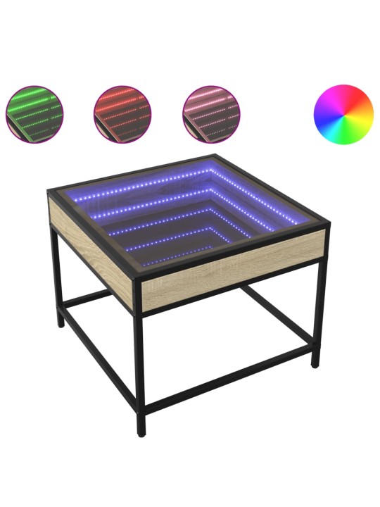 Kavos staliukas su Infinity LED lemputėmis, ąžuolo, 50x50x41cm