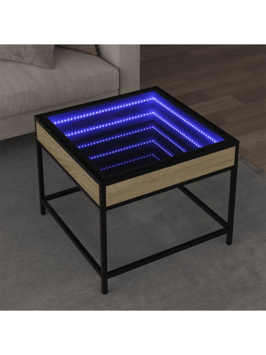Kavos staliukas su Infinity LED lemputėmis, ąžuolo, 50x50x41cm