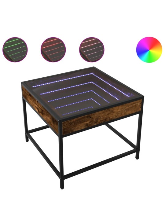 Kavos staliukas su Infinity LED lemputėmis, dūminis, 50x50x41cm