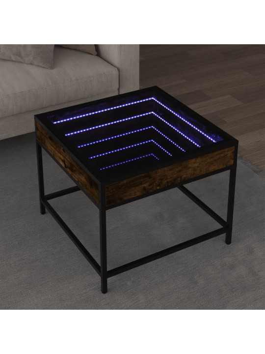 Kavos staliukas su Infinity LED lemputėmis, dūminis, 50x50x41cm