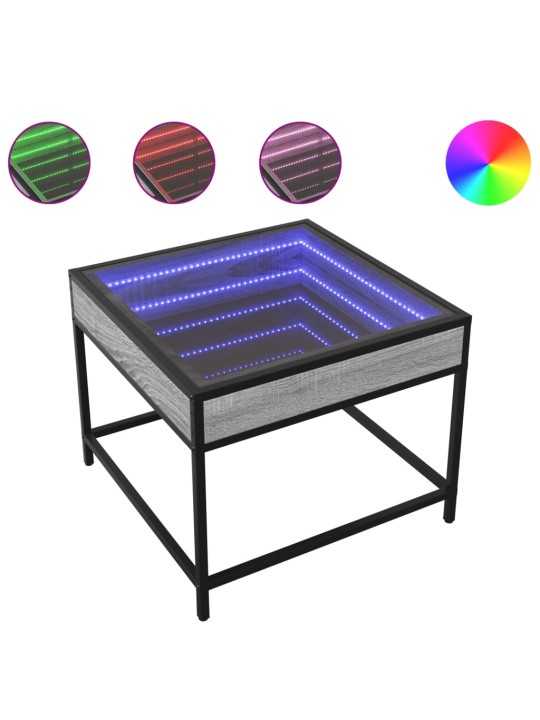 Kavos staliukas su Infinity LED lemputėmis, pilkas, 50x50x41cm