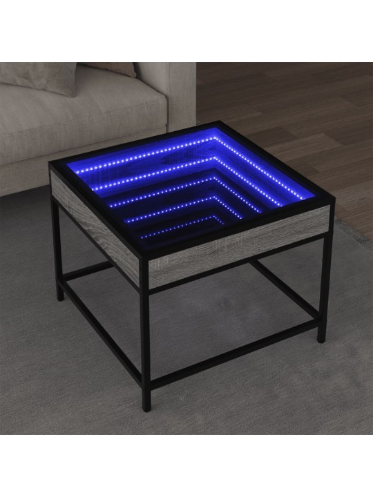 Kavos staliukas su Infinity LED lemputėmis, pilkas, 50x50x41cm