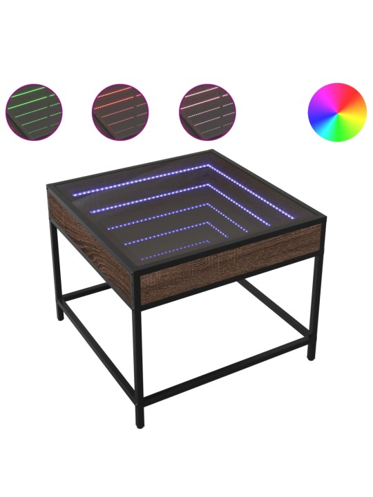 Kavos staliukas su Infinity LED lemputėmis, rudas, 50x50x41cm