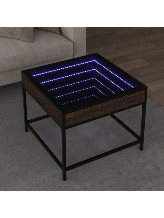 Kavos staliukas su Infinity LED lemputėmis, rudas, 50x50x41cm