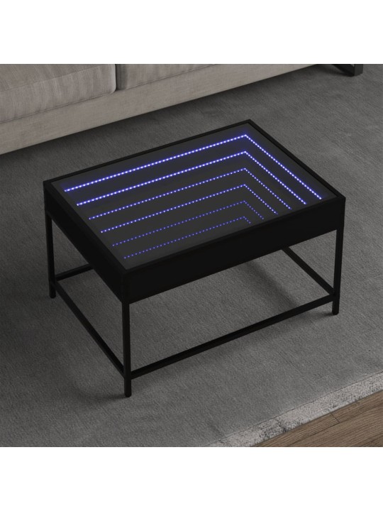 Kavos staliukas su Infinity LED lemputėmis, juodas, 70x50x41cm