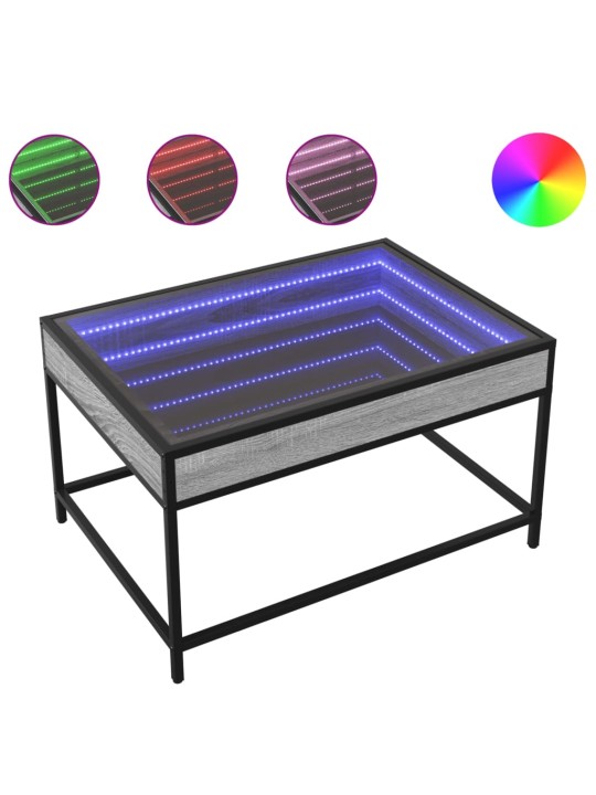 Kavos staliukas su Infinity LED lemputėmis, pilkas, 70x50x41cm