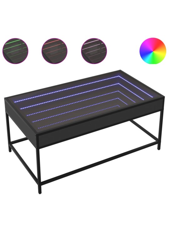 Kavos staliukas su Infinity LED lemputėmis, juodas, 90x50x41cm