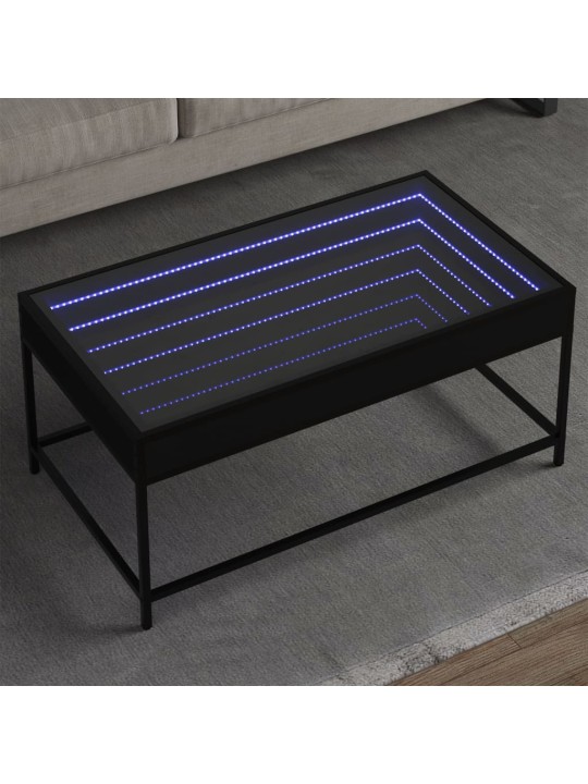 Kavos staliukas su Infinity LED lemputėmis, juodas, 90x50x41cm