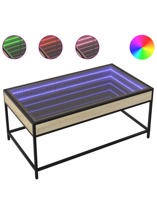Kavos staliukas su Infinity LED lemputėmis, ąžuolo, 90x50x41cm