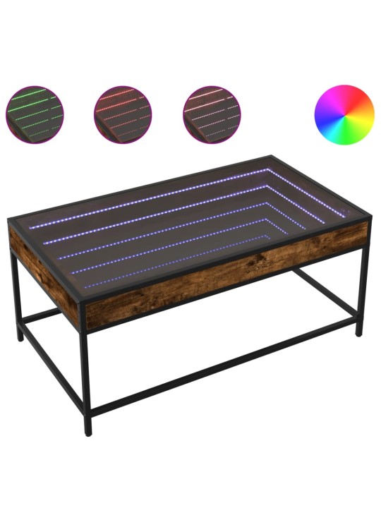 Kavos staliukas su Infinity LED lemputėmis, dūminis, 90x50x41cm