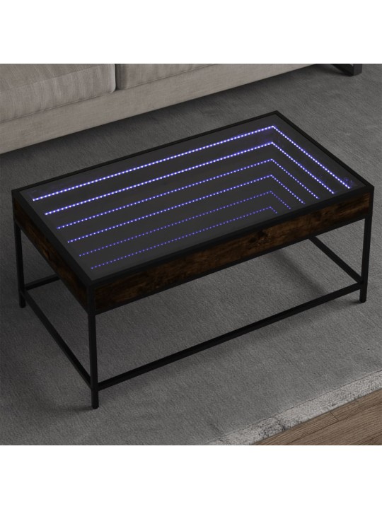 Kavos staliukas su Infinity LED lemputėmis, dūminis, 90x50x41cm
