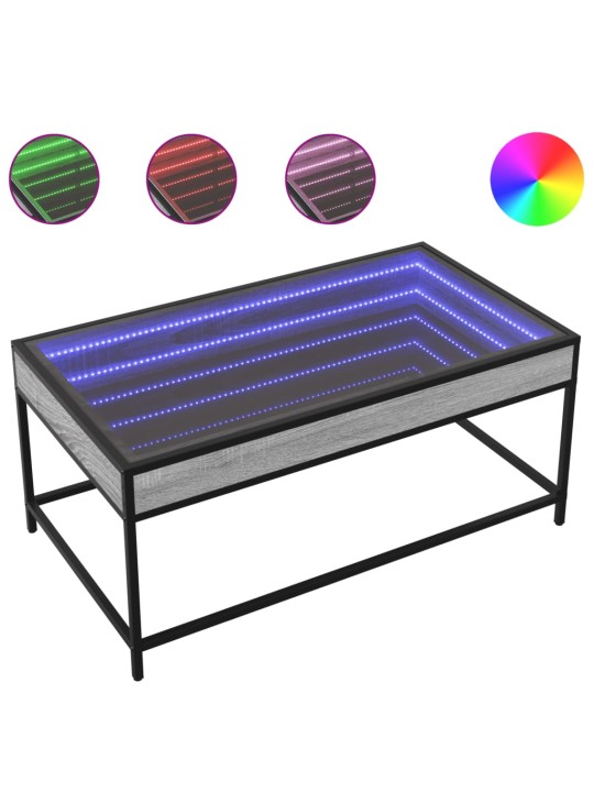 Kavos staliukas su Infinity LED lemputėmis, pilkas, 90x50x41cm