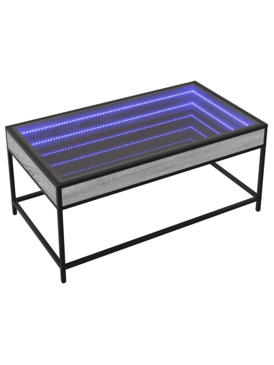 Kavos staliukas su Infinity LED lemputėmis, pilkas, 90x50x41cm