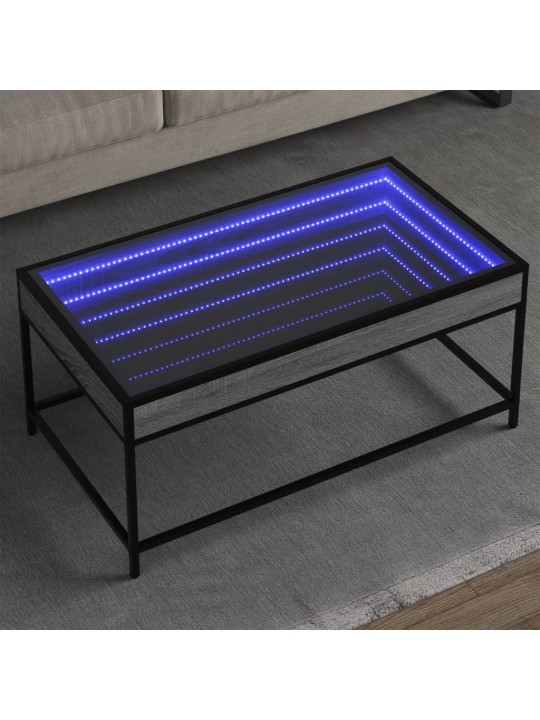 Kavos staliukas su Infinity LED lemputėmis, pilkas, 90x50x41cm