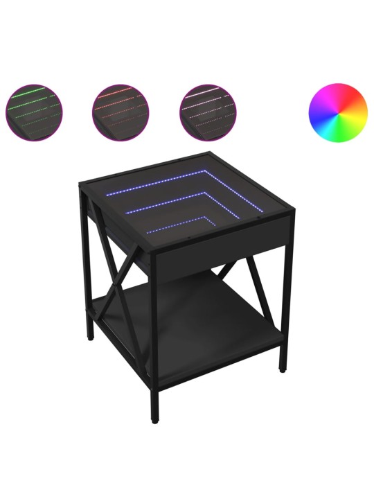 Kavos staliukas su Infinity LED lemputėmis, juodas, 40x40x49cm
