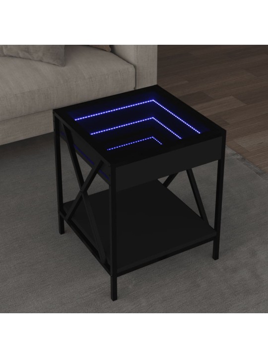Kavos staliukas su Infinity LED lemputėmis, juodas, 40x40x49cm
