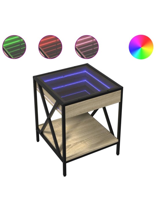 Kavos staliukas su Infinity LED lemputėmis, ąžuolo, 40x40x49cm