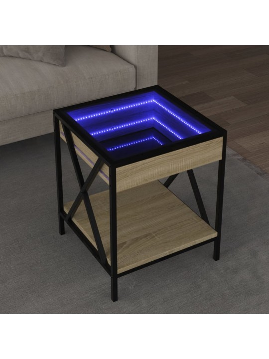 Kavos staliukas su Infinity LED lemputėmis, ąžuolo, 40x40x49cm