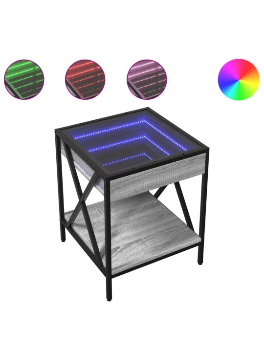 Kavos staliukas su Infinity LED lemputėmis, pilkas, 40x40x49cm