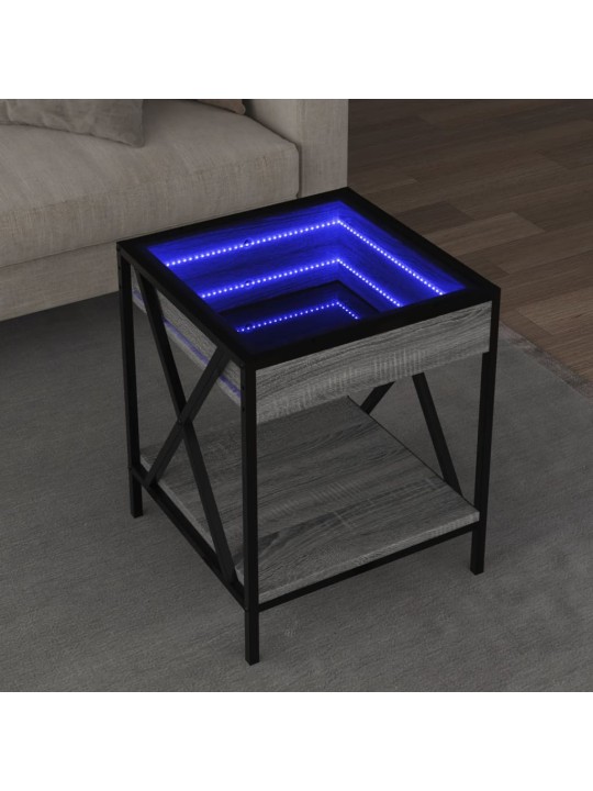Kavos staliukas su Infinity LED lemputėmis, pilkas, 40x40x49cm