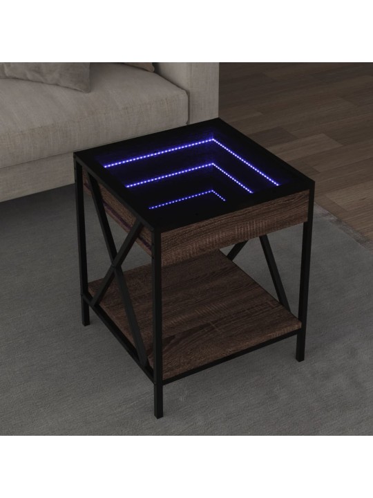 Kavos staliukas su Infinity LED lemputėmis, rudas, 40x40x49cm