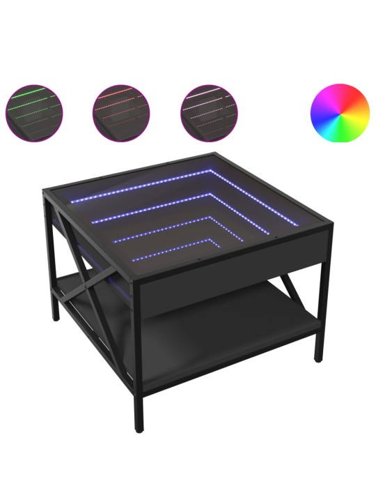 Kavos staliukas su Infinity LED lemputėmis, juodas, 50x50x38cm