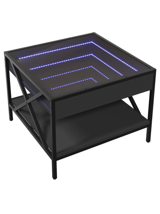 Kavos staliukas su Infinity LED lemputėmis, juodas, 50x50x38cm