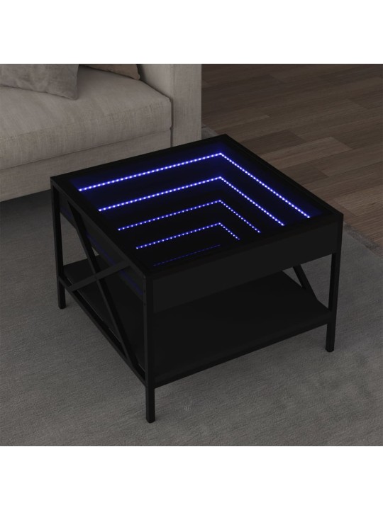Kavos staliukas su Infinity LED lemputėmis, juodas, 50x50x38cm