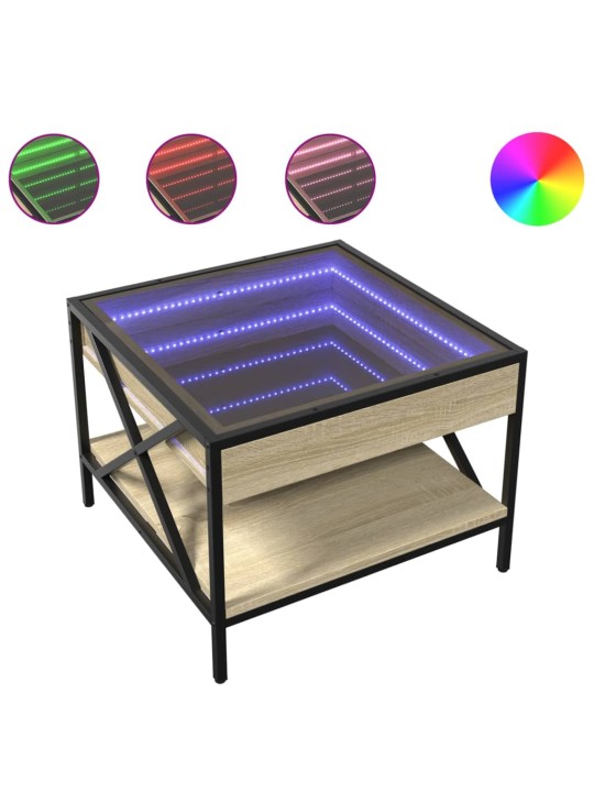 Kavos staliukas su Infinity LED lemputėmis, ąžuolo, 50x50x38cm
