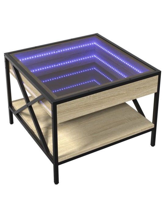 Kavos staliukas su Infinity LED lemputėmis, ąžuolo, 50x50x38cm
