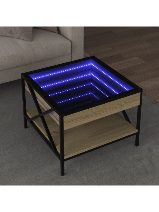 Kavos staliukas su Infinity LED lemputėmis, ąžuolo, 50x50x38cm