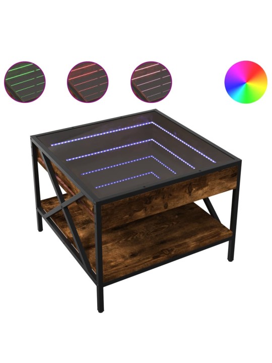 Kavos staliukas su Infinity LED lemputėmis, dūminis, 50x50x38cm