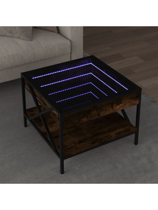 Kavos staliukas su Infinity LED lemputėmis, dūminis, 50x50x38cm