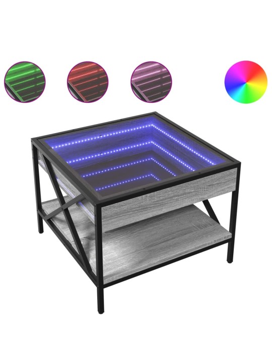 Kavos staliukas su Infinity LED lemputėmis, pilkas, 50x50x38cm
