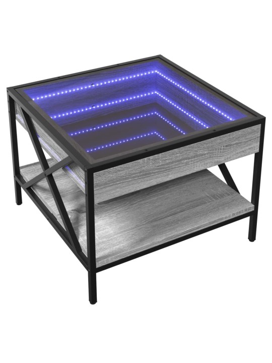 Kavos staliukas su Infinity LED lemputėmis, pilkas, 50x50x38cm