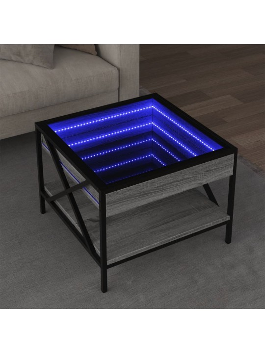 Kavos staliukas su Infinity LED lemputėmis, pilkas, 50x50x38cm