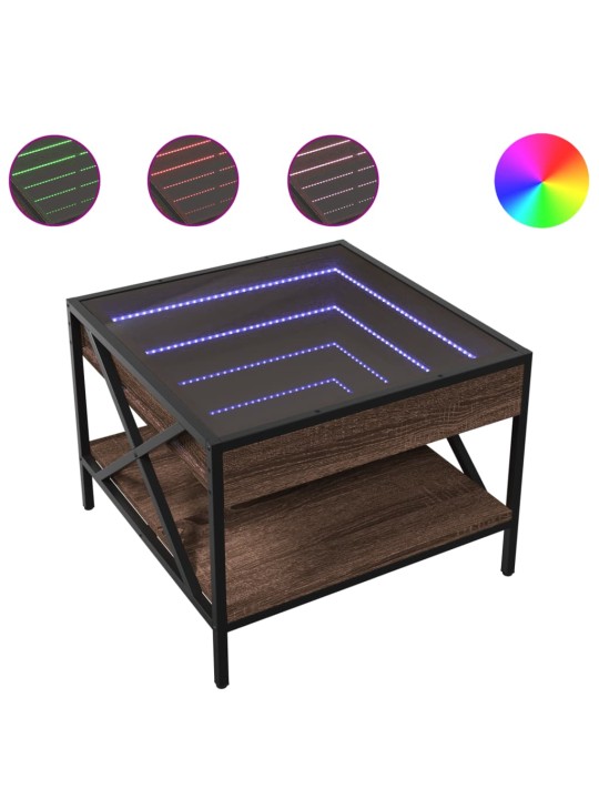 Kavos staliukas su Infinity LED lemputėmis, rudas, 50x50x38cm