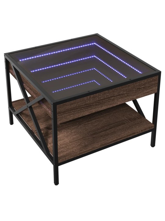 Kavos staliukas su Infinity LED lemputėmis, rudas, 50x50x38cm
